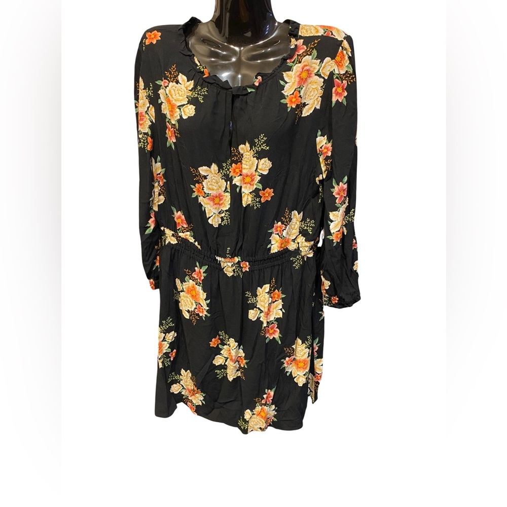 Loft Size Large Floral Flower All Over Print Mini Long Sleeve Dress
